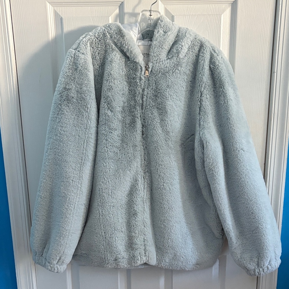 Urban Outfitters Light Blue Fuzzy Puffer Jacket